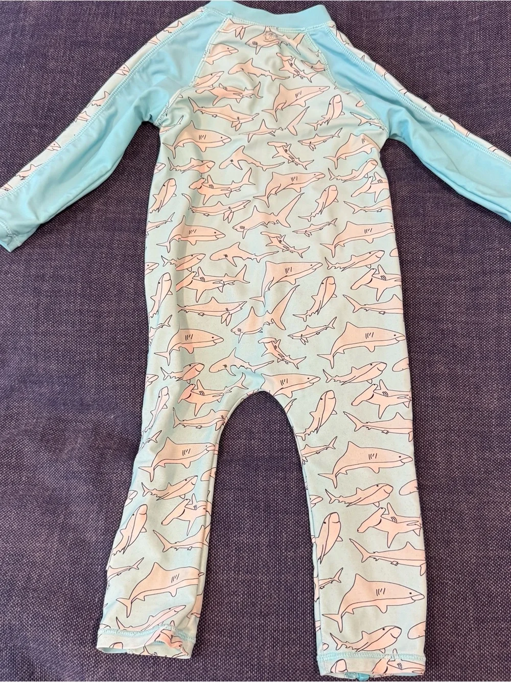 Light Blue Shark-Print Swimzip Full Body Swimsuit Long Sleeve Pants 2T
